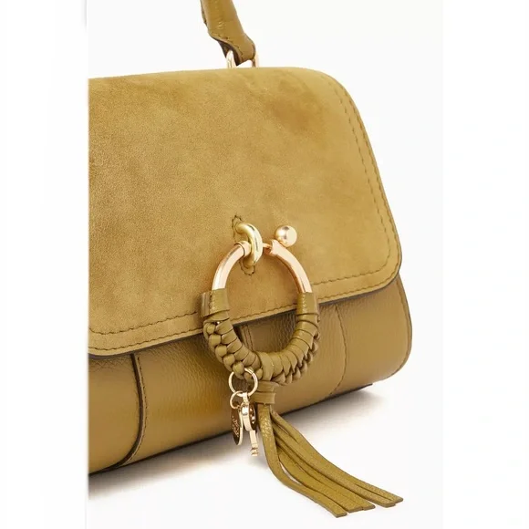 SEE BY CHLOE Joan Ladylike Bag Leather Suede Top Handle With Strap Olive Khaki